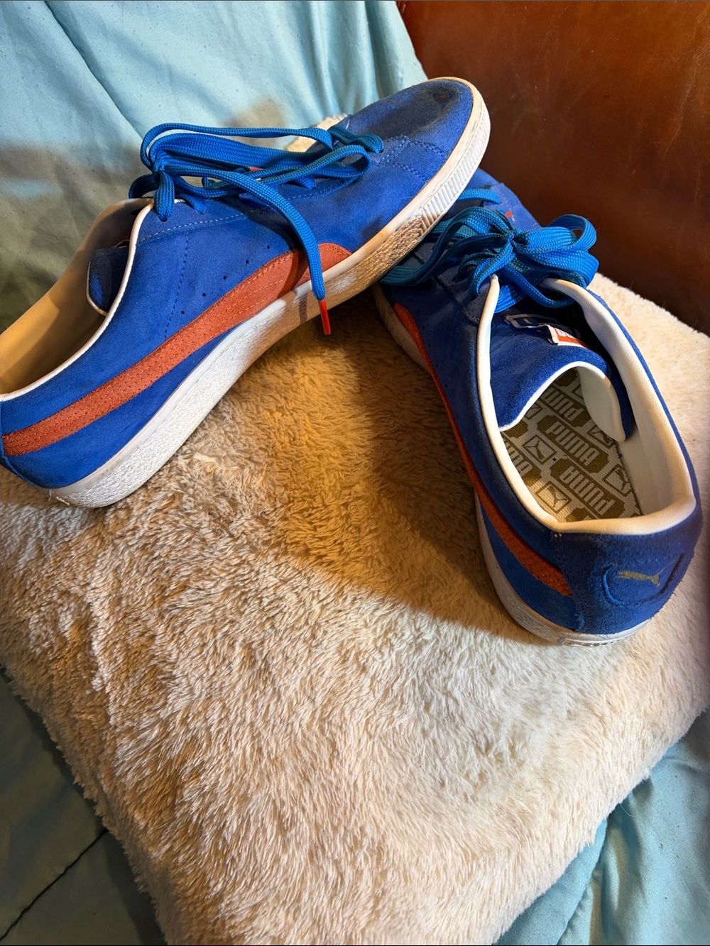 Puma Men’s Blue Suede Sneakers with Orange Stripe